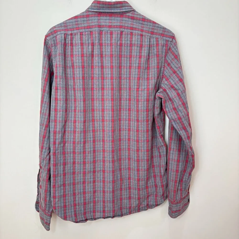 J Crew Plaid Flannel Long Sleeve Button Front Shirt Men's M Gray Red Classic